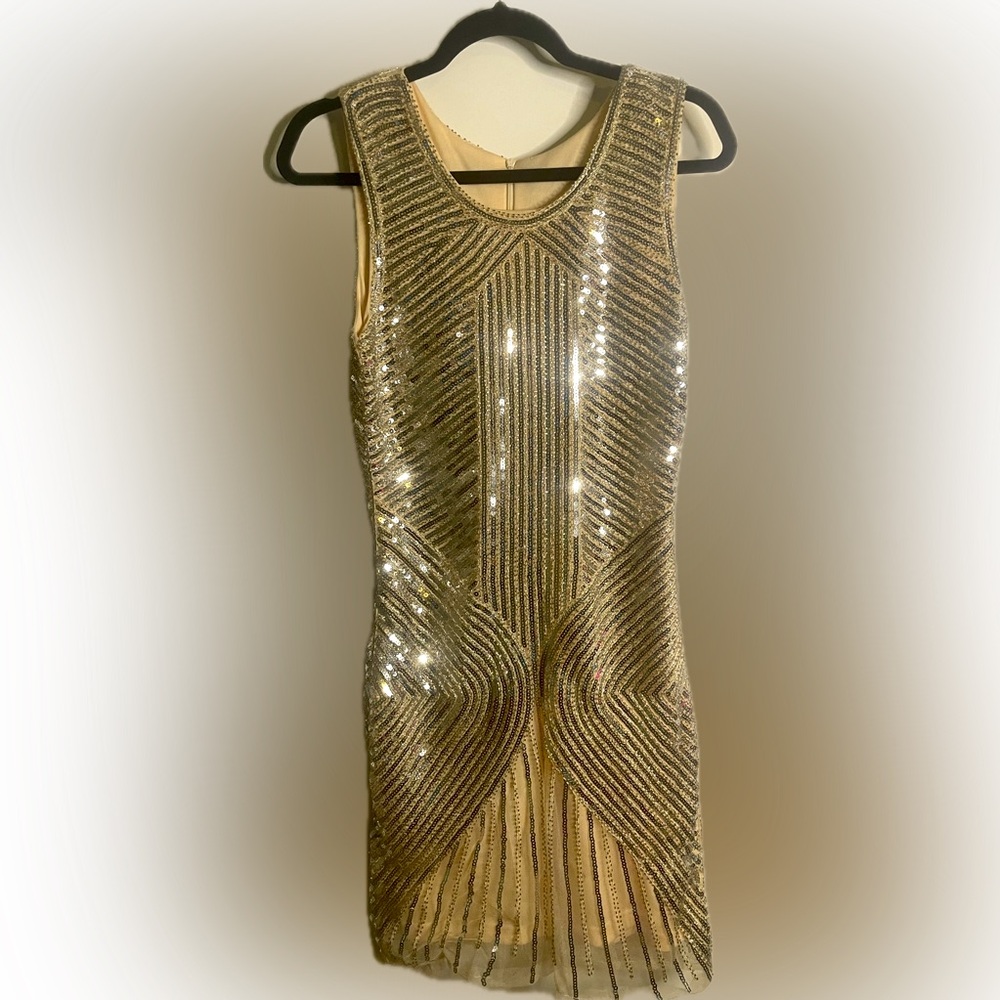 Cream colored Vintage Dress with Silver sequins